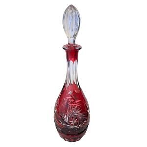 Bleikristall Lausitzer Crystal Decanter 14.5" Red Glass Spirit Bottle German Vtg